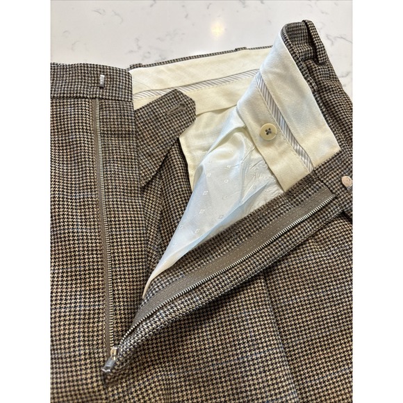VTG Nordstrom JB Britches Pleated Pants Brown Houndstooth 100% Virgin Wool 36x30 - Picture 8 of 9